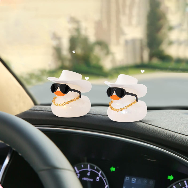 wonuu Cowboy Hat Rubber Duck with Light Transparent Glowing Rubber Ducks Car Ornament Dashboard Home Decoration Birthday Gift White Light mini