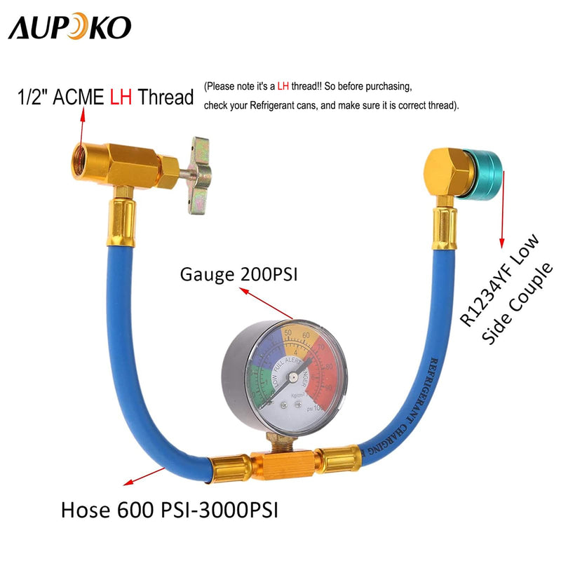  [AUSTRALIA] - Aupoko R1234YF Refrigerant Charge Hose Kit, with 1/2’’ LH Self-Sealing Can Tap Opener, R1234YF Low Side Quick Coupler, for Air Condition Refrigerant System