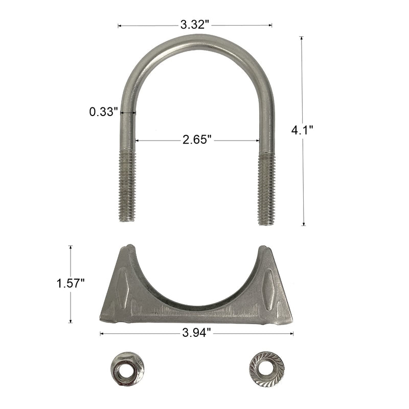 Heavy Duty 2.5 Inch Muffer Clamps Exhaust 2 1/2" Stainless Steel U Bolt Clamp on Tip Pipes Connection 2 1/2 Inch