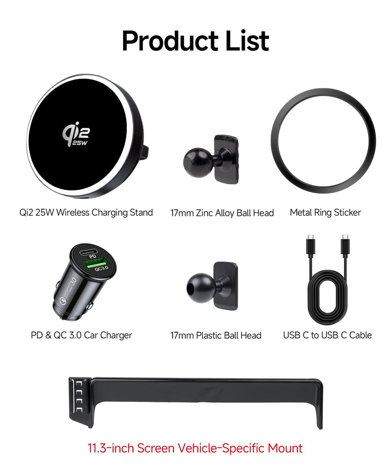 Qi2.2 25W Wireless Charger Car Phone Mount for Honda Prologue 2024-2026 | Acura ZDX 2024-2025, 11.3" Screen, Magsafe Accessories Fast Charging Magnetic Cell Phone Holder Clip Compatible with iPhone