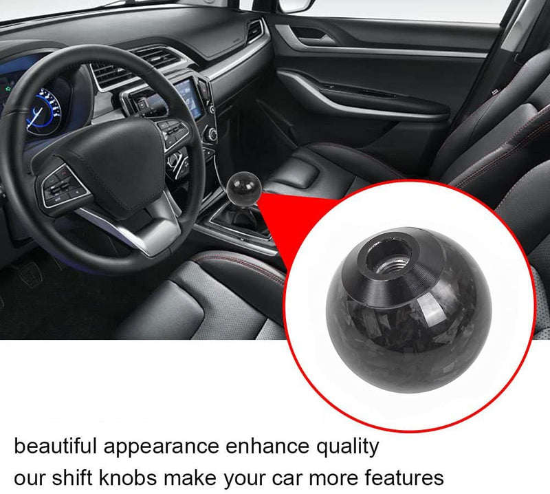Forged Carbon Fiber Shift Knob Real Carbon Fiber Gear Shifter Spherical Type Unique Designed for Most Manual Car Universal Gear Shift Knob with 3 Adapters (Carbon Fiber-Sphere, Black) Carbon Fiber-Sphere