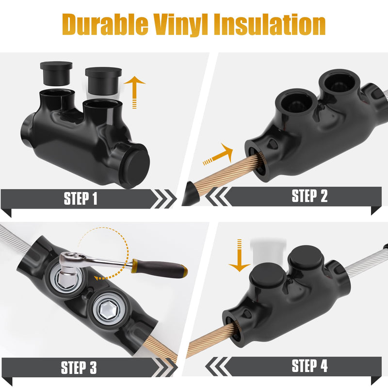 STARELO 5PCS 2 Port Insulated Wire Connector, Inline Splice, Multi Tap Cable Connector for Copper and Aluminum Wires, Slotted Hex, Black Vinyl Coated, Pre-Filled with Oxide Inhibitor (2-14 AWG) 5PCS 2-14 AWG
