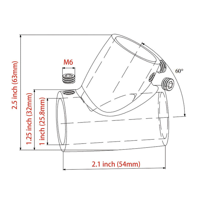 SHENGHUISS Boat Hand Rail Fitting Marine Grade 316 Stainless Steel Polished Pipe Connector with L Shape Hex Key B-1 inch 60°