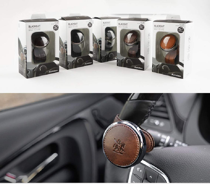 BLACKSUIT Leather Power Knob - Vehicle Handle Spinner Steering Wheel Knob (Orange Brown) Orange Brown