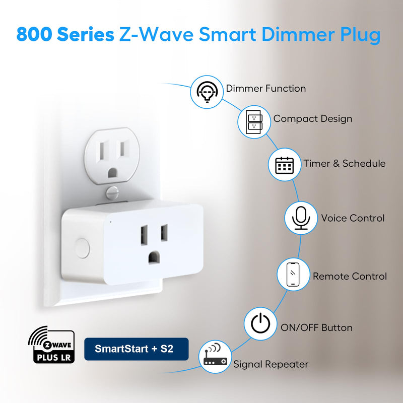 Z-Wave Dimmer Plug 800 Series Zwave Smart Plug，Dimmable Outlet Built-in Repeater Range Extender，Z-Wave Hub Required, Compatible with Smartthings, Alexa and More,FCC and ETL, 200W 1 Pack