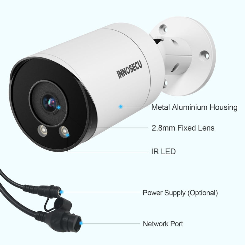 8MP AI IP PoE Camera, Bullet Security Surveillance Camera Outdoor IP67, Face Detection, Human &Vehicle Detection, 2.8mm Lens Wide Angle 110 °, Built-in Mic, Night Vision 100ft, INB8BR49E 8MP W/B NIGHT VISION
