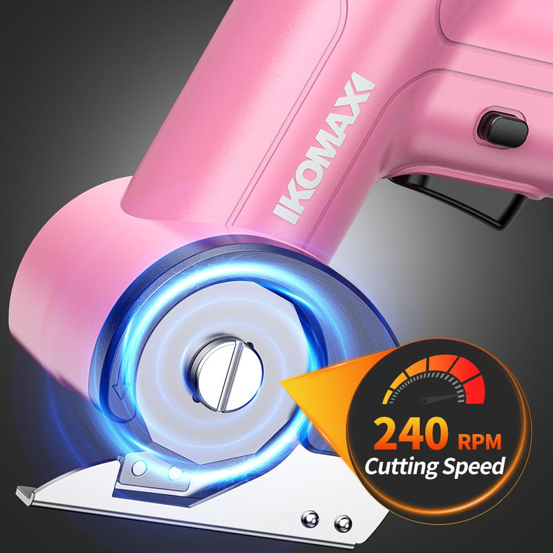 KOMAX Cordless Electric Scissors,4V Cardboard Cutter with 3 Blades,Rechargeable 2000mAh Battery,Storage Box,Fabric Scissors Electric Box Cutter for Cardboard,Leather,Carpet,Fabric,Plastic - Pink