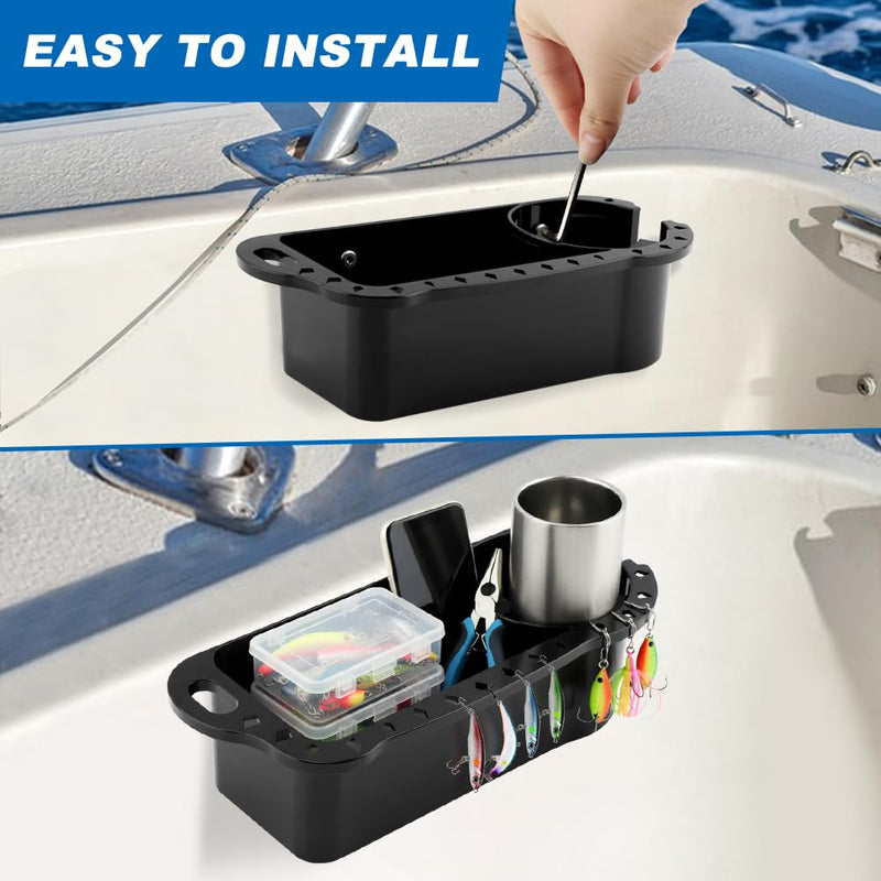 Boat Caddy Organizer, 2 Pack Multifunctional Marine Storage Caddy with Rubber Tabs, Boat Cup Holder Organizer for Boat, Kayak, Pontoon, Bass Boat, Jon Boat, Includes 2 Cup Coasters