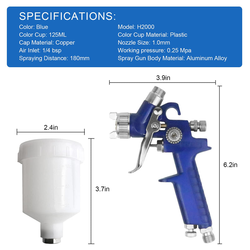 Tosucs HVLP Spray Gun with 1.0mm Tip Air Spray Gun for Car Spraying Gravity Feed Paint Gun for Car Prime,Furniture Surface Spraying,Wall Painting Include 125ml Capacity Cup