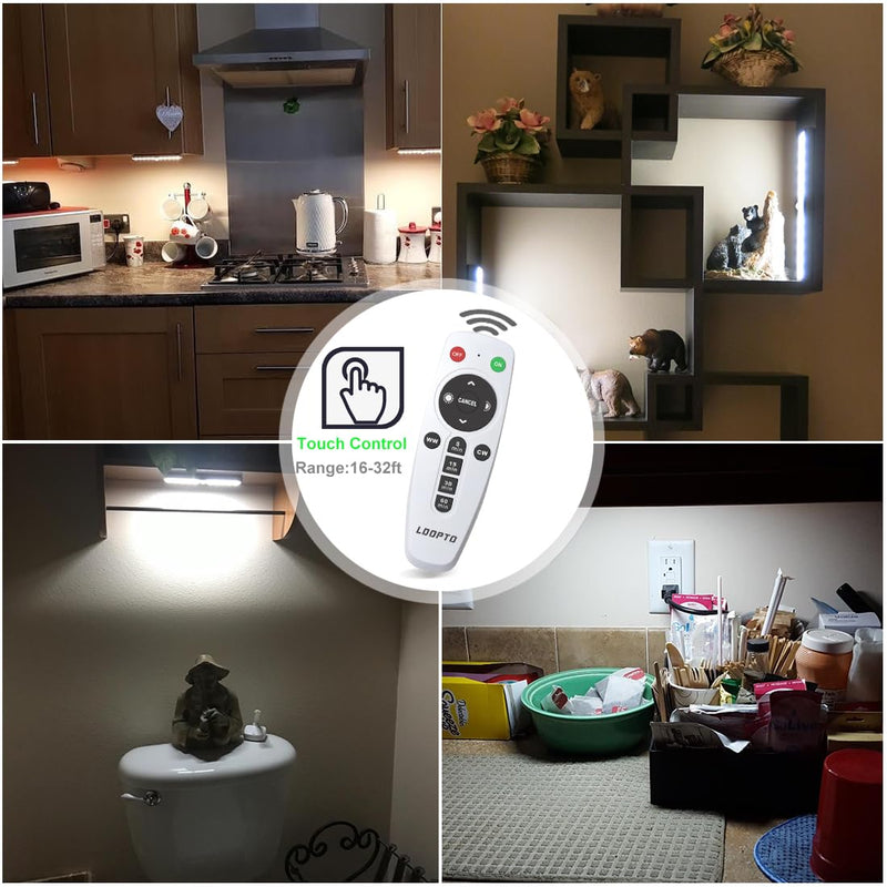 LDOPTO Under Cabinet Lights Wireless 4 Pack, Rechargeable Battery Operated Lights with Remote, Dimmable Led Closet Lights, Under Counter Lights Stick-on Touch Night Light for Kitchen, 3 Colors 4 PCS