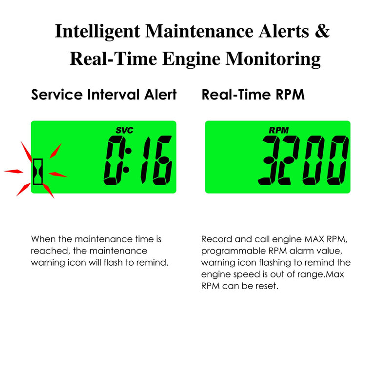 Jayron JR-HM058 Digital Hour Meter Tachometer,2 System Options,Countdown Maintenance Rminder,Backlight Setting,Resettable Max RPM,Replacement Battery Reminder,User Off,for Motorcycles,Lawn Mowers