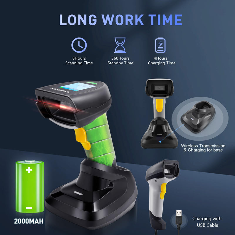 Barcode Scanner Wireless, QR Code Scanner Handheld Bar Code Scanners with Base 2 in 1 USB Wired Connection & 2.4G Wireless 1D&2D&PDF417 Data Matrix Automatic Barcode Reader NS-2206PT