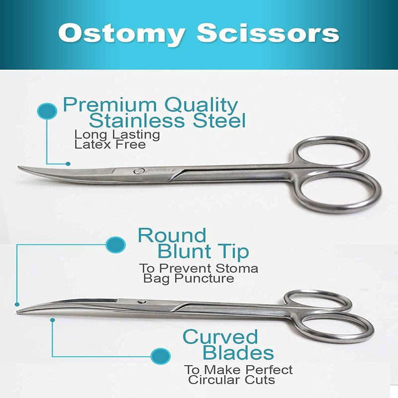 Curved Ostomy Scissors - Premium Stainless Steel Blunt Tip for Stoma Bags | Medical Bandage & First Aid Scissors | Surgical Grade Safety for Nurses, Veterinary Use