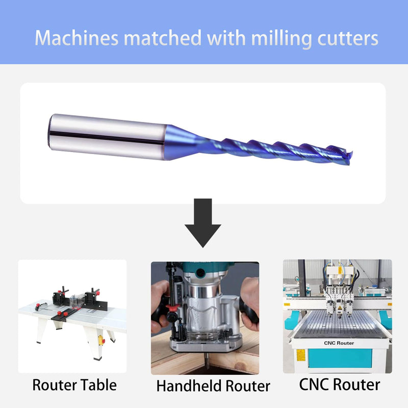 2PCS BRF322 CNC Solid Carbide Router Bits 1/8 inch Cutting Dia 1/4 inch Shank Spiral Solid Carbide End Mill with NACO Coating for Wood Cut Carving Engraving 1/8 inch Cutting Diameter 2