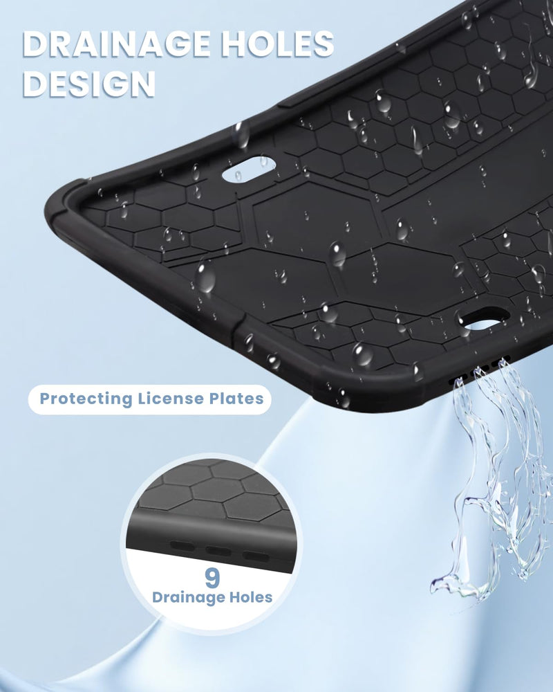 2 Pack Silicone License Plate Frames Black, Car Plate Frame Holder, Universal US Front & Rear Truck Frame Protector Mounting Kit Accessories, Rust Proof, Rattle Proof, Weather Proof (Black)
