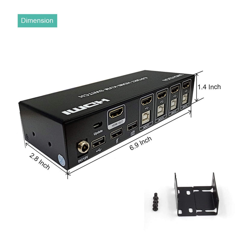 LINOVISION 4 Port HDMI KVM Switch, 4K@30Hz Input with 4 USB2.0 Hub. Full Metal Housing. Hotkey Switch. Using One Set of HDMI Monitor, Keyboard and Mouse to Control 4 PC/DVR/NVR/PS3/PS4.4 in 1 Out