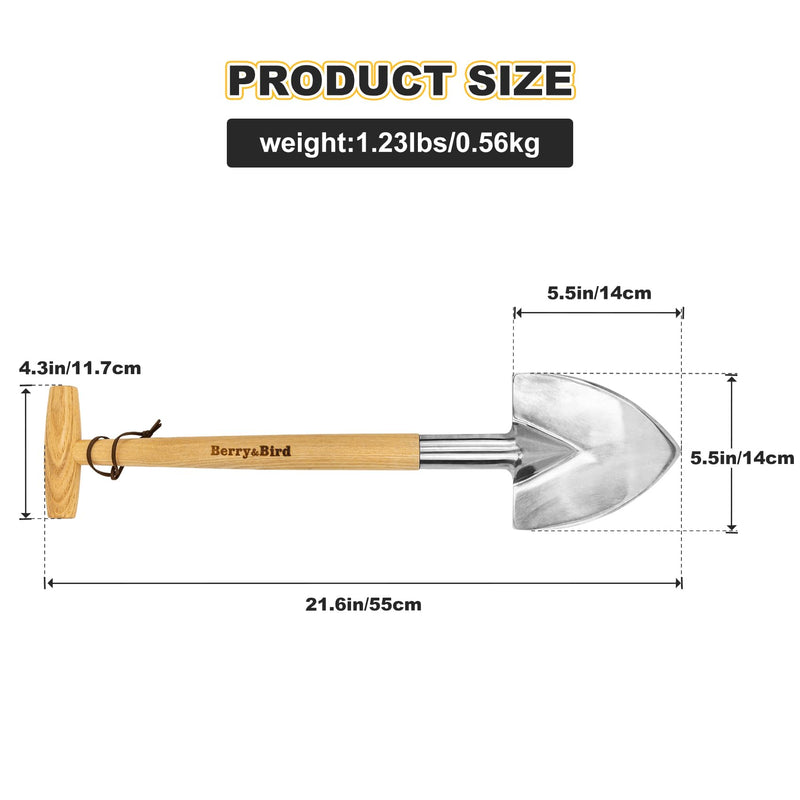 Berry&Bird Perennial Spade, 21.6''Long Trowel for Gardening Root Cutting Tool with Sharp Stainless Steel Blade, Wooden Handle Small Shovel Hand Edger Garden Tool for Planting, Digging & Transplanting