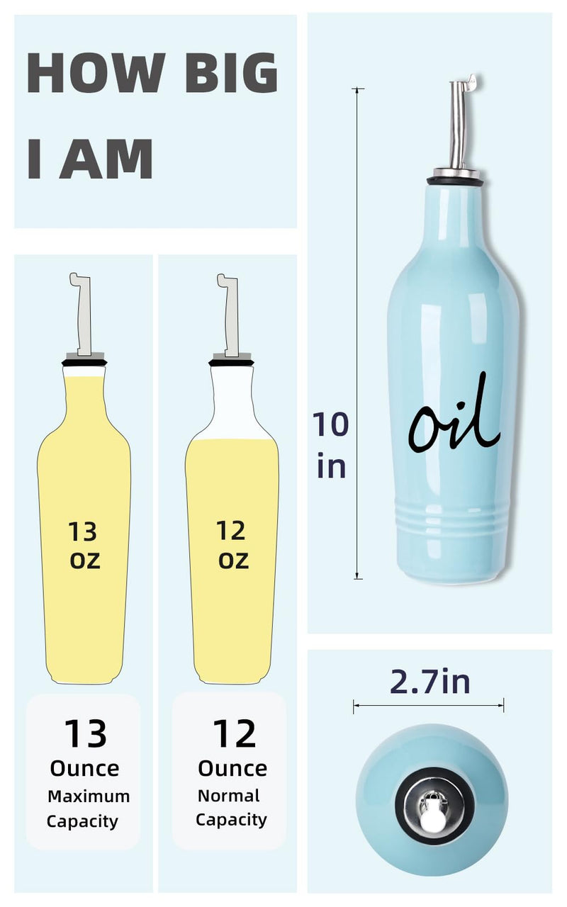 HAOTOP Farmhouse Ceramic Oil and Vinegar Dispenser Bottle Set, Perfect for Storage of Oil and Vinegar,13 oz (Turquoise) Turquoise