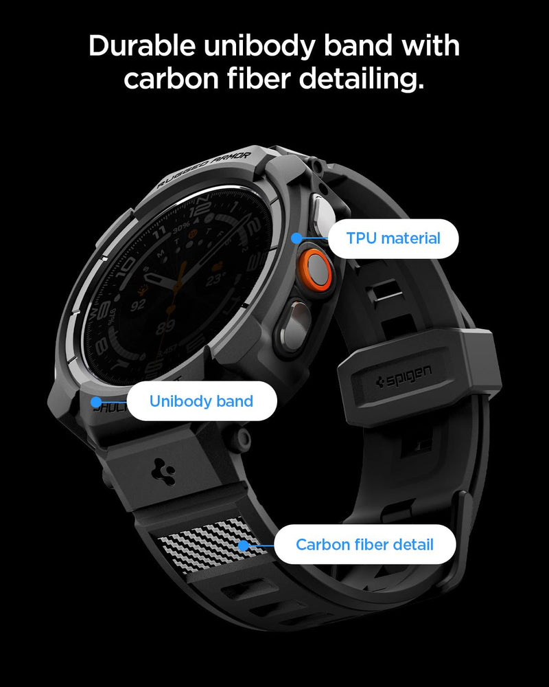 Spigen for Samsung Galaxy Watch Ultra 2 Band with Case (2026) | Rugged Armor Pro Durable Protective Flexible Scratch Resistant Shock Proof TPU Cover Strap - Matte Black