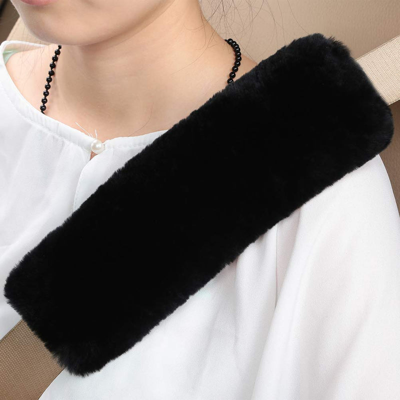 Authentic Sheepskin Car Seat Belt Pad,2 Pack Soft Seat Belt Cover for Shoulder Pad Neck Cushion Protector Car Accessories by Genuine Natural Merino Wool (Black) Shearling Wool Black