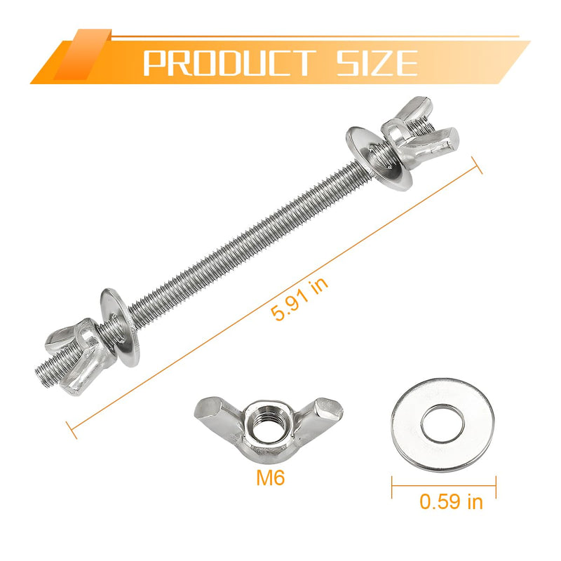 2PCS Car Air Cleaner Stud Kit, Stainless Steel Vehicle Air Cleaning Mounting Bolt, Performance Automotive Carburetor Stud Wing Nut Adapter Set Accessories, Universal Fit (5.91 x 0.20 inches) Silver2