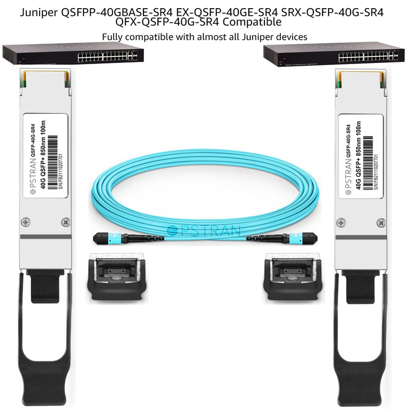 40GBASE-SR4 QSFP+ Optical Transceiver Module Compatible with Juniper QFX-QSFP-40G-SR4 EX-QSFP-40GE-SR4 QSFPP-40GBASE-SR4 850nm 100m DDM MPO-12/UPC MMF 40GBASE-SR4: 100m for Juniper 1