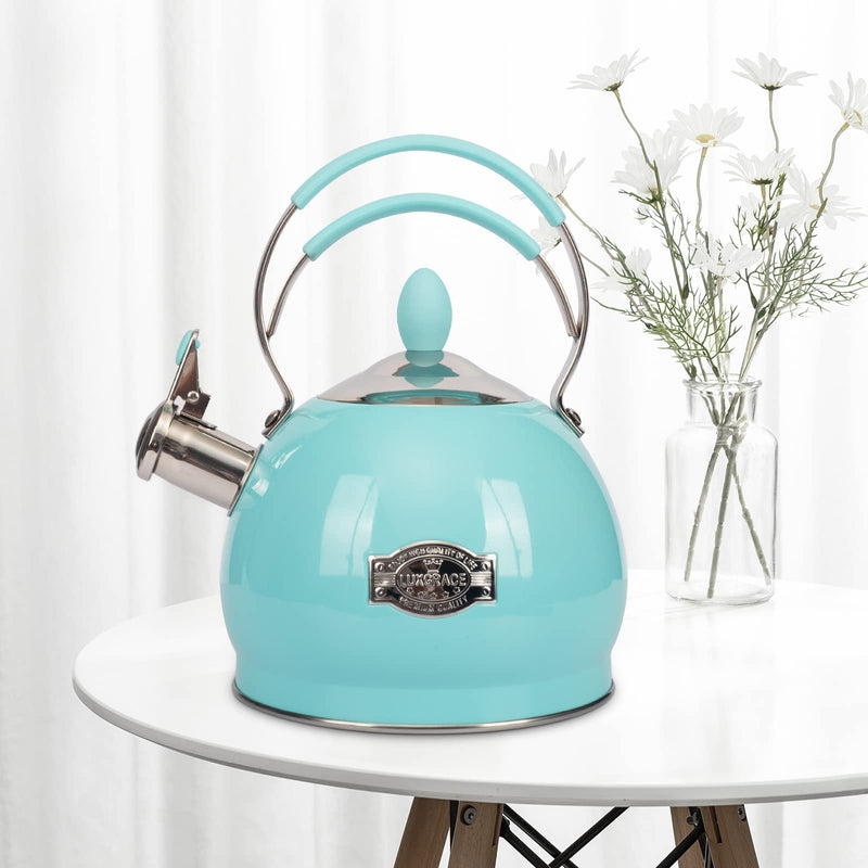 Whistling Tea Kettle Stainless Steel Teapot, Teakettle for Stovetop Induction Stove Top, Fast Boiling Heat Water Tea Pot 2.6 Quart Blue