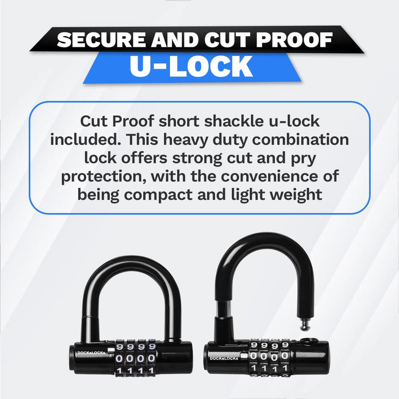 Coiled Security Cable Lock Set (5' to 25') with U-Lock, 5ft | Anti-Theft Protection, 10mm Looped Ends Cable, Vinyl Coated, Weatherproof, Compact, Resettable Combination, Multi-Purpose