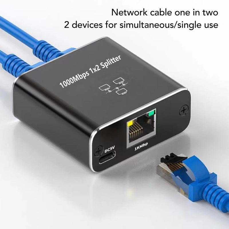 Gigabit 1000Mbps RJ45 Ethernet Splitter 1-Port to 2-Port Network Adapter Shares 2 Devices with USB Power Cable Compatible with Cat5 Cat5e Cat6 Cat7 Cables for Router Modem Extension