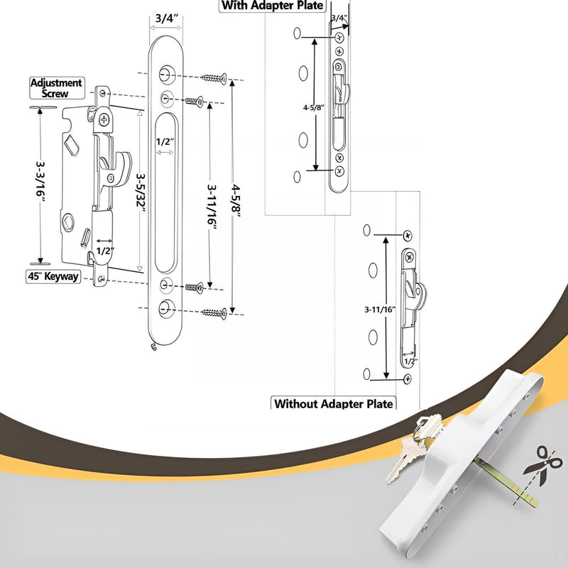 Aluminum Sliding Glass Patio Door Handle Set with Mortise Lock, Non-Keyed Pull Handles, Fits 1-1/4" to 2" Thick Doors 3-15/16" Hole Spacing, Adjustable Thumb Latch, Non-Handed, Matte Black Non-Keyed Handles + Mortise Lock