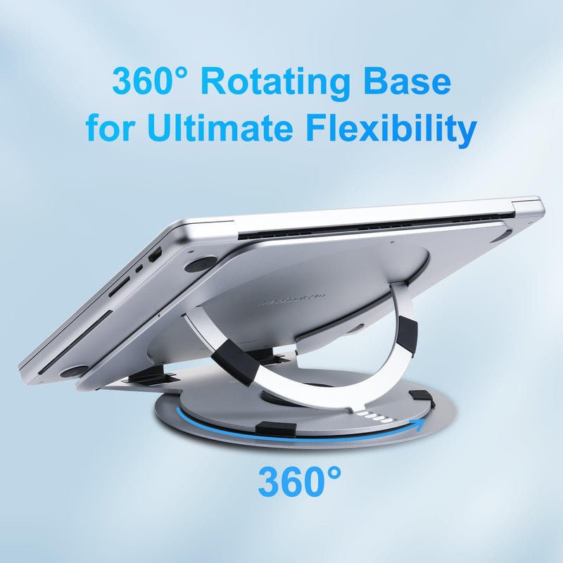 MOSISO Laptop Stand for Desk, Adjustable Aluminum Alloy Computer Stand with 360 Degree Rotating Base, Ergonomic Keyboard Riser Kickstand for Collaborative Work, Compatible with All Laptops, Silver