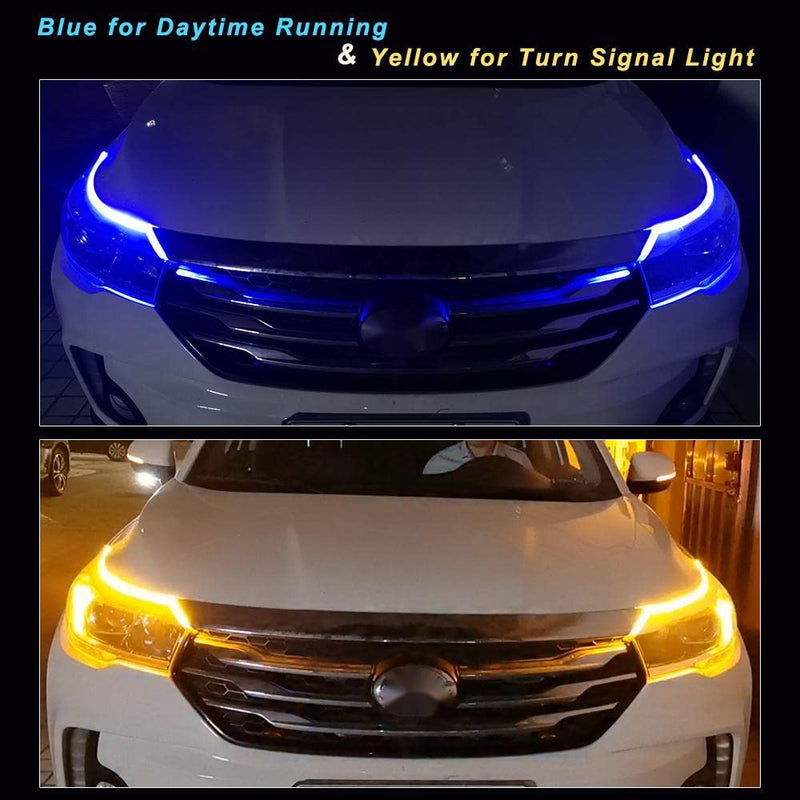 YM E-Bright DRL Led Strip Lights for Cars SUV Motorcycle Daytime Running Lights Turn Signal Bulb Sequential Switchback Led Strip Amber/Yellow & Blue (2Pcs 60CM/24 Inch) Blue/Yellow 60 CM