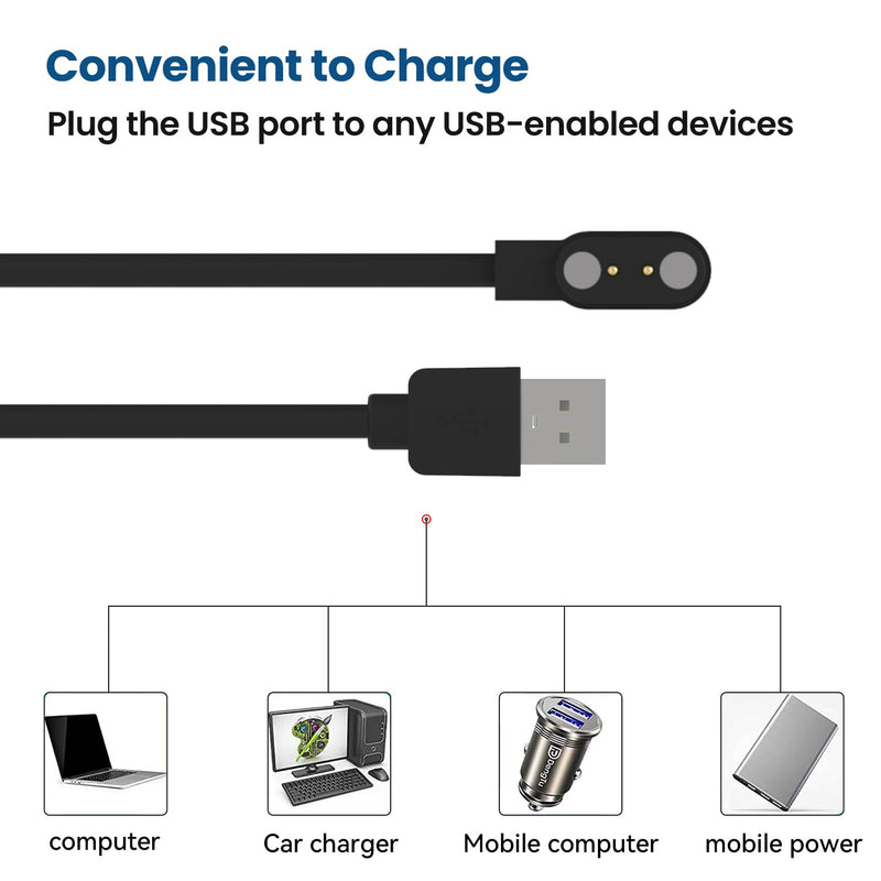 Chargers Compatible for TOZO S5/Keeponfit IDW21/TOOBUR IDW23/WMH IDW25/Faweio IDW26/Fitpolo IDW208P Smart Watch Charger, 3.3ft Charging Cable USB Magnetic Smart Watch Charger 2 Pin (Black&Black)