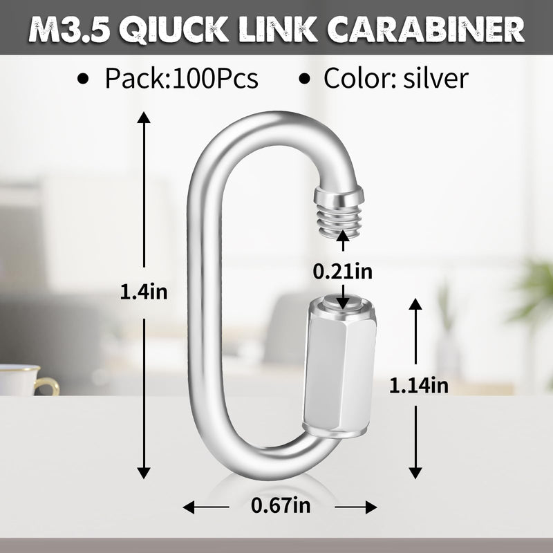 Zonon 100 Pcs Quick Chain Link Heavy Duty Quick D Shape Link Galvanized Chain Connector Link for Safety Chains Hammock Gym Outdoor Traveling Equipment M3.5 Style