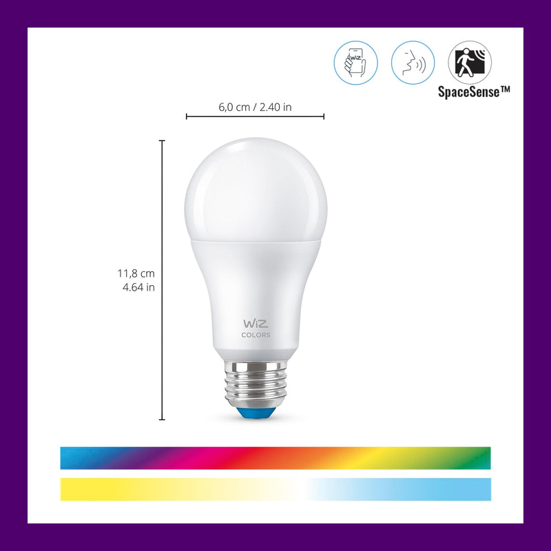 WiZ Connected Smart Light Bulbs, 4-Pack, Full Color A19 60W 800LM E26 LED Lights, Sunset/Sunrise Automation, Smart Bulbs with Motion Detection, Control with Voice or App 4 Pack