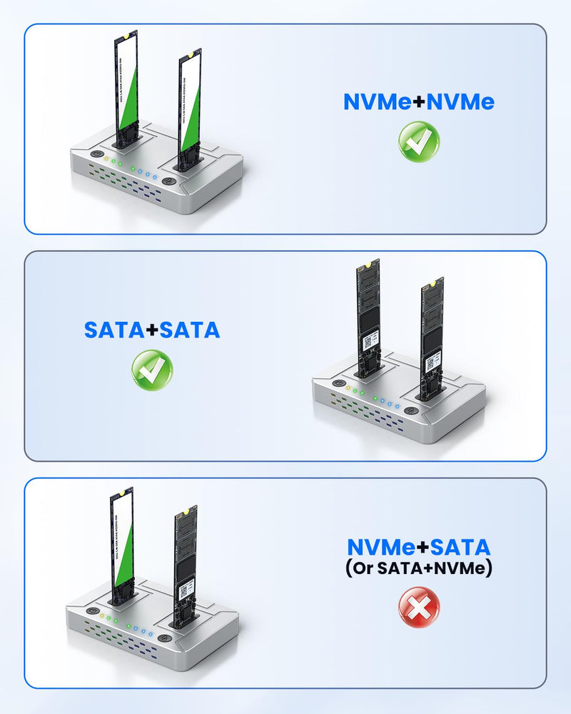 M.2 NVMe SATA SSD Cloner : Coolpie CR220 Dual-Bay Offline Clone M.2 Duplicator, Tool-Free 20Gbps USB3.2 Gen2*2 M.2 Docking Station for SSDs 2230/2242/2260/2280/22110