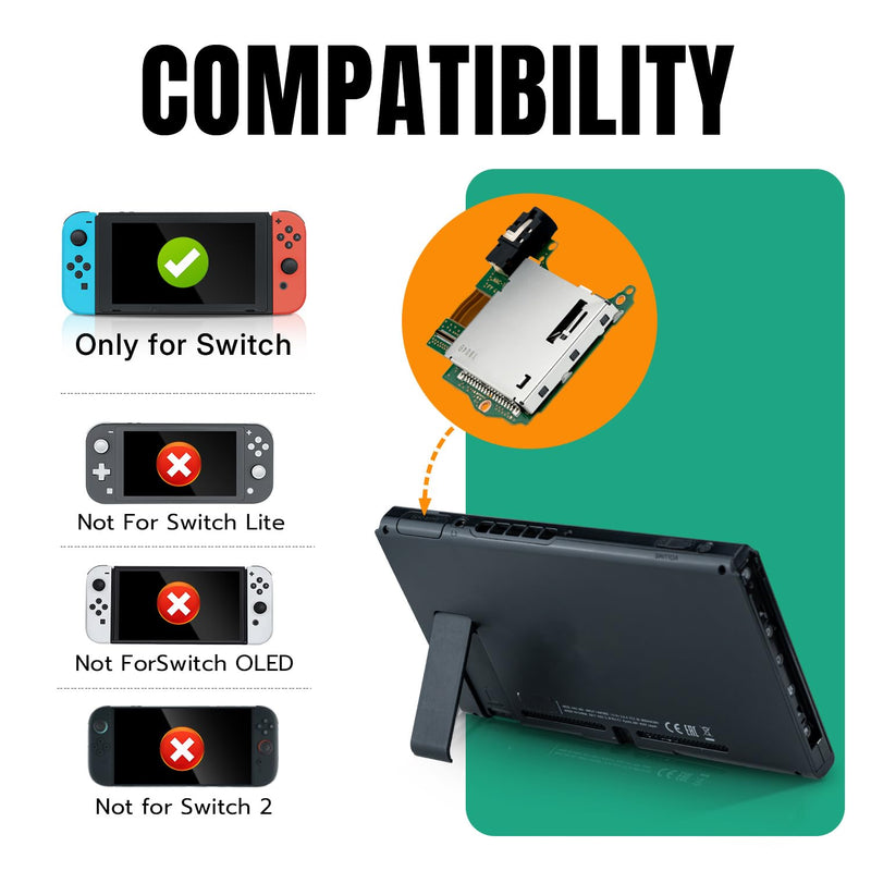 Mcbazel Game Card Reader Slot Replacement for Nintendo Switch HAC-001, Game Cartridge Board with Headphone Jack Connector, Full DIY Repair Tool Kit for Reading Error & No Audio Issues (NOT for OLED/Lite)