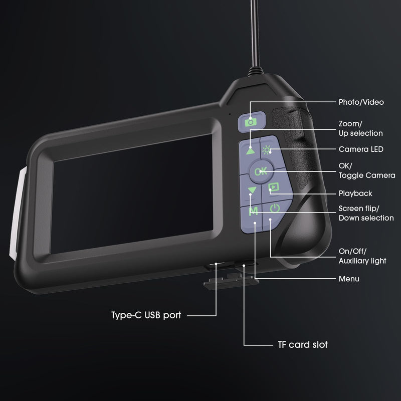 Endoscope Camera with Light,Triple Lens 1080P HD Borescope,16.4ft/5M Cable,2MP IP67 Waterproof Inspection Camera,2600mAh Battery,8GB Storage (M60-3lens-8GB-5M) M60-3lens-8GB-5M