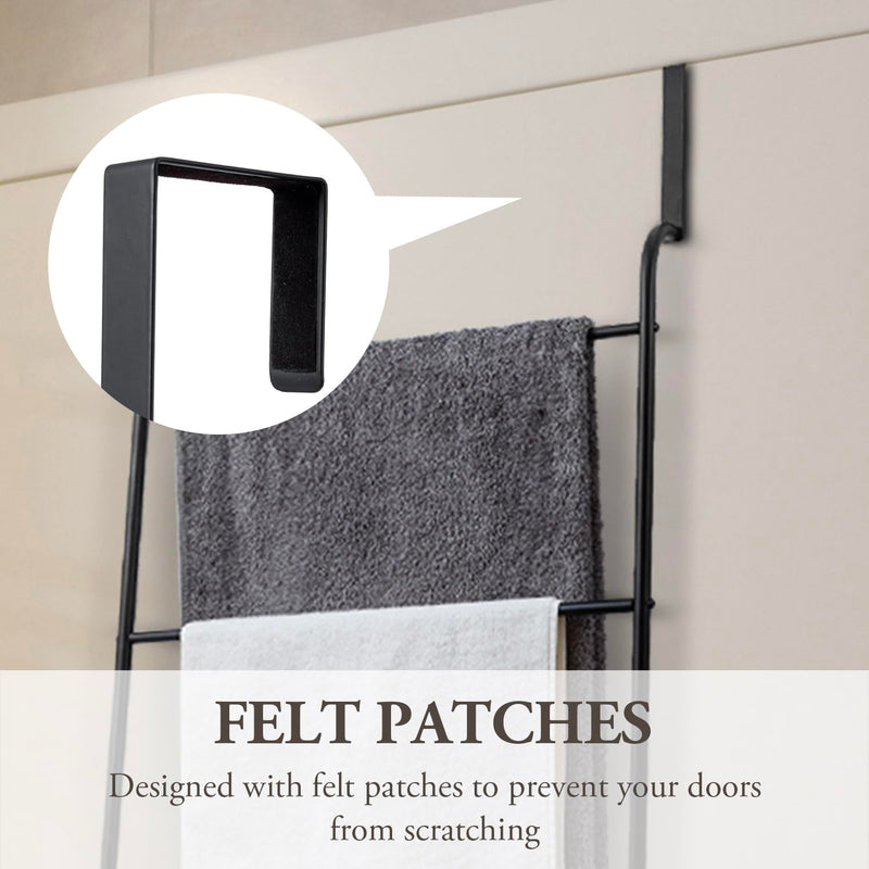 MyGift Over the Door Towel Rack, 3 Tier Modern Triple Towel Holder, Space Saving Bathroom/Laundry Room Clothes Drying Rack, Over Cabinet Towel Bar Hanger, Matte Black Metal Metal Black