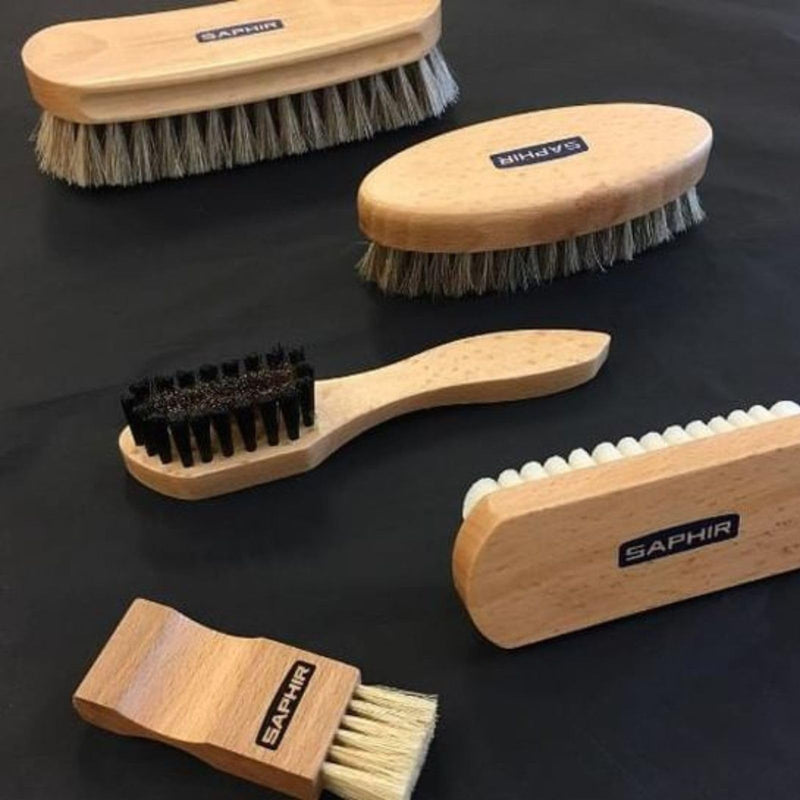 SAPHIR Oval Horsehair Brush - Shoe Polish - for Cleaning, Polishing & Buffing Leather Shoes - Brown Bristles - 5” (13.5cm)