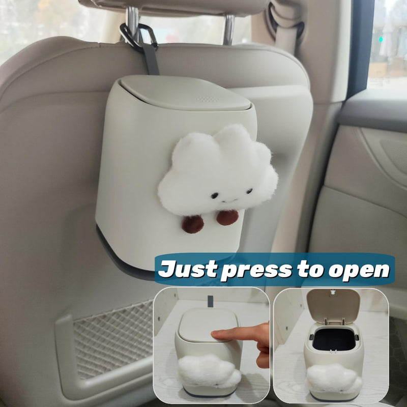 Car Can Garbage Bin Cute Cartoon Style Hanging Car Flip Lid Trash Can Detachable Leak-Proof ABS Material Spaceman Duck Smile Cloud (Smiling Cloud) Smiling Cloud