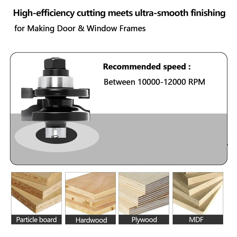 3PCS Cabinet Door Raised Panel Router Bits Set 1/2 Shank, Carbide Woodworking Tools, for Making Door & Window Frames, (Tenon Joint Cutter Diameter: 1-5/8")