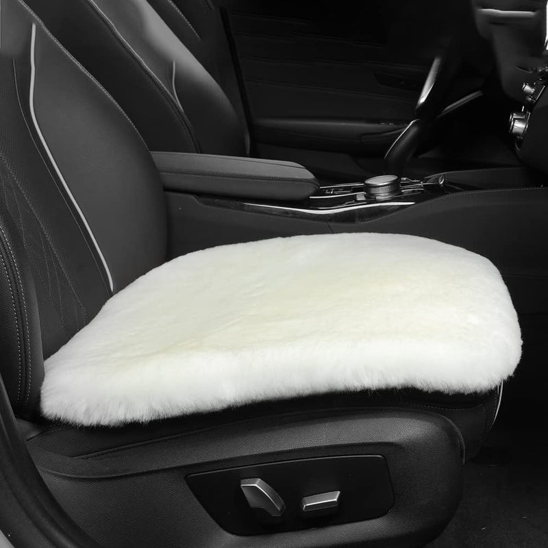 Genuine Sheepskin Auto Seat Pad, Australian Soft Wool Seat Cover Breathable and Sweat-Wicking Comfort Warm Universal Fit,19.2 inch x19.2 inch (Front seat Cushion 1pc, Ivory White) 1 Count (Pack of 1)