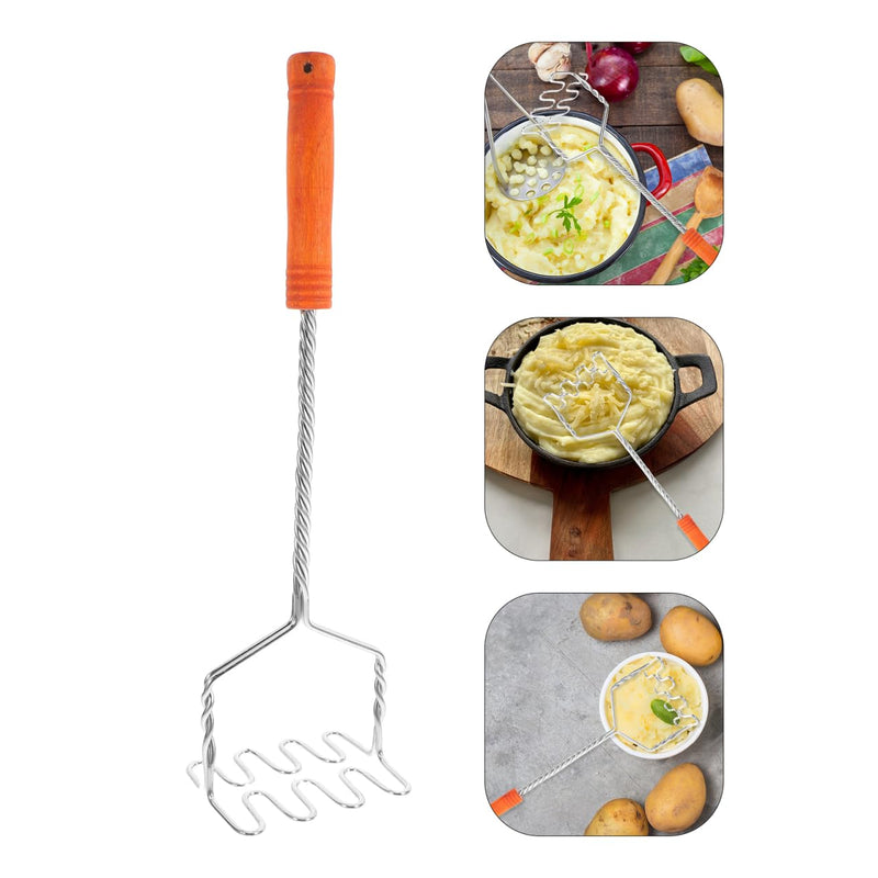 Hemoton Stainless Steel Potato Masher with Non-Slip Handle, Versatile Kitchen Tool for Mashing Potatoes, Vegetables, and Fruits, Dishwasher Safe, 14.56 Inch