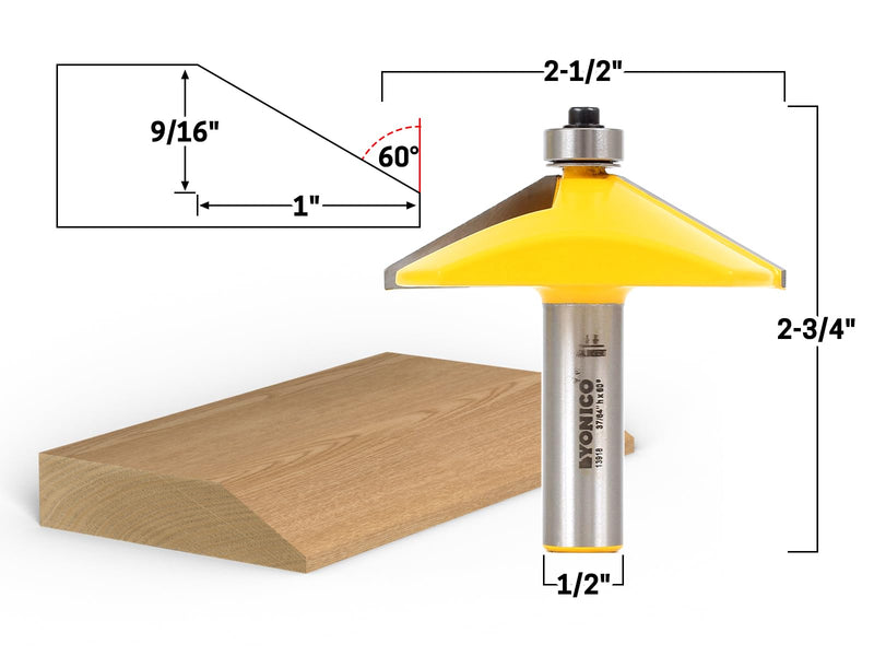 YONICO Router Bits Bevel Edge Forming 60 Degree 1/2-Inch Shank 13918 60° - 9/16" Length - 1/2" Shank