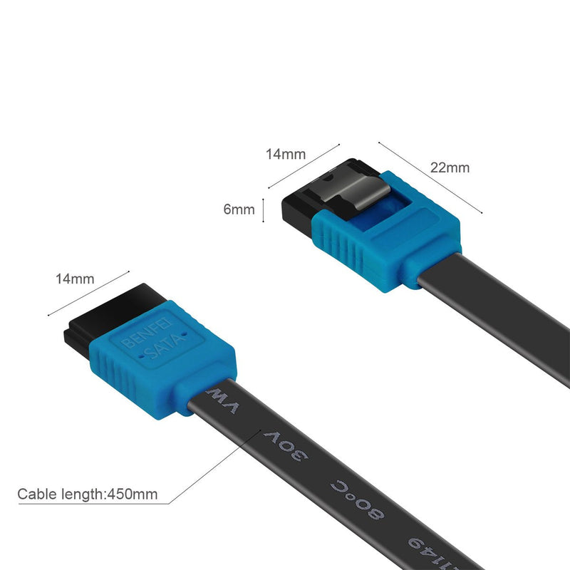 BENFEI SATA Cable III, 3 Pack SATA Cable III 6Gbps Straight HDD SDD Data Cable with Locking Latch 18 Inch Compatible for SATA HDD, SSD, CD Driver, CD Writer - Black Blue