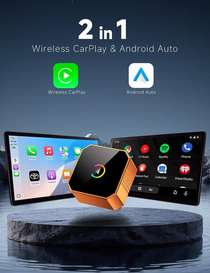 Aimoon 2026 Upgraded Wireless CarPlay Adapter for iPhone＆Android, Car Play Mini Wired to Wireless Adapter for CarPlay ＆Android Auto Plug and Play Stable Connection & No Latency for iPhone iOS 10+ Orange