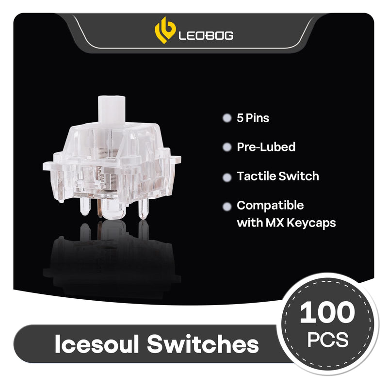 EPOMAKER x LEOBOG Icesoul Keyboard Switches, 100 Pcs 30gf Tactile Switch Set, Factory Lubed 5-Pin Switch with POM Stem, LED Slot for Mechanical Gaming Keyboard, Compatible with MX Keycaps