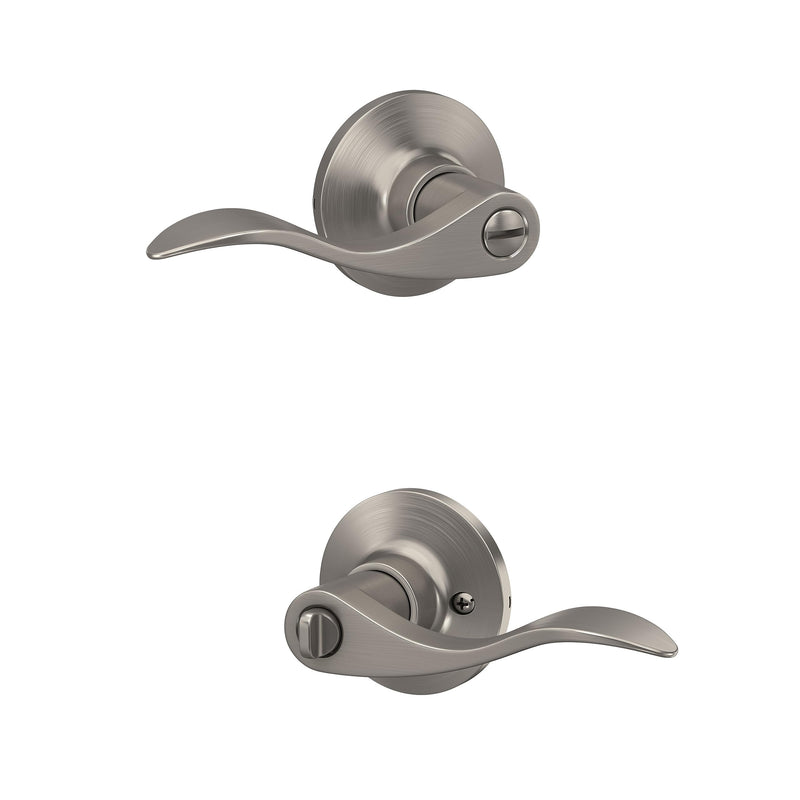 Wave Lever with Round Trim Bedroom and Bathroom Door Handle, Satin Nickel Finish