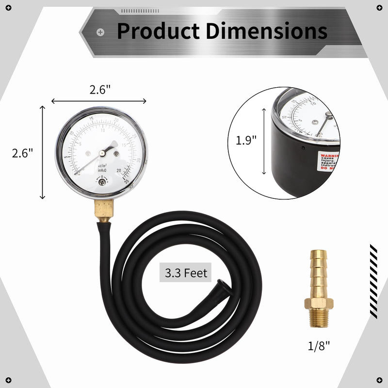 Homaisson Pressure Gauge Kit for Natural Gas or LP Gas, Manifold Gas Pressure Test Kit, Measurement Range 0-35” WC, Hose Length 3.3 Feet, 1/8” NPT Brass Connector
